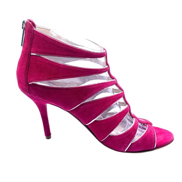 Michael Kors Mavis Suede Gladiator Fuchsia Strappy Heeled Sandals 9 Zip Back - Picture 2 of 10